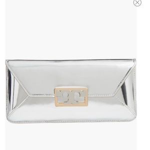 Tory Burch Gigi Metallic Leather Clutch